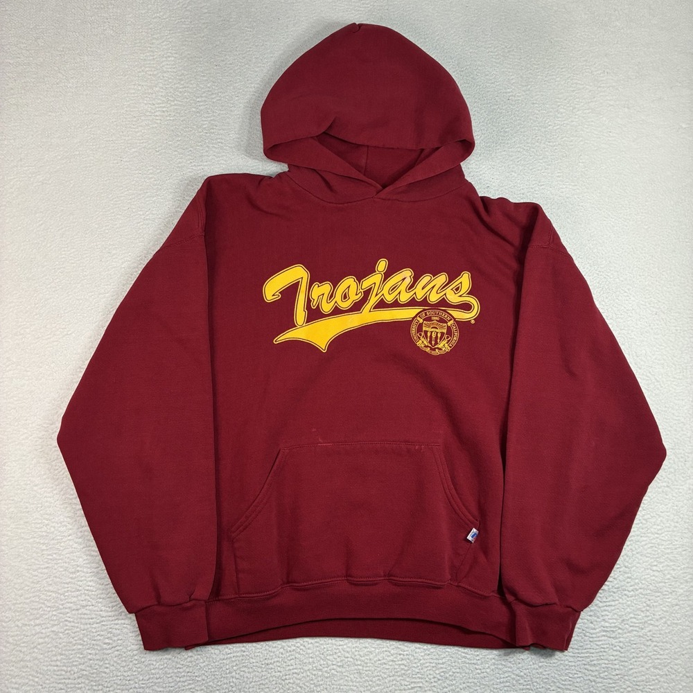 Y2K Russell Athletic USC Trojans Hoodie Men XL Red Pullover Sweatshirt Vintage